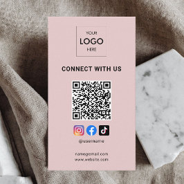 Cartão De Visita Código QR de Mídia Social Logotipo Moderno Rosa