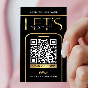 Cartão De Visita Código QR de Mídia Social Logotipo Preto e Dourado