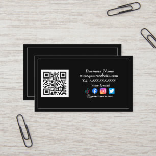 Cartão De Visita Código QR de mídia social Logotipo preto Influenci