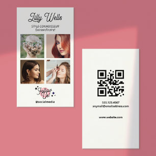 Cartão De Visita Código QR de Mídia Social Mínima Elegante White