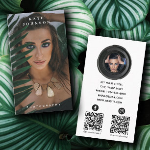 Cartão De Visita Código QR de Mídia Social Minimalista de Fotografi