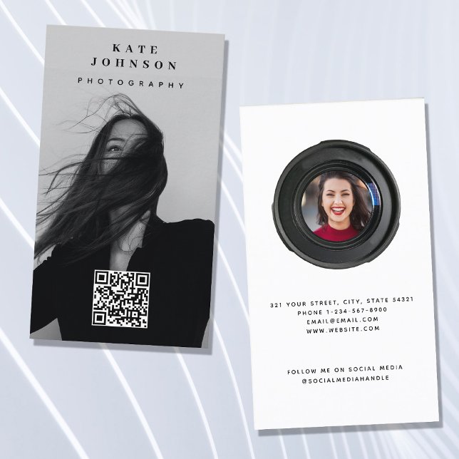 Cartão De Visita Código QR de Mídia Social Moderna Mínima de Fotogr (Criador carregado)