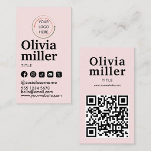 Cartão De Visita Código QR de Mídia Social Moderna   Retrato Minima