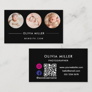 Cartão De Visita Código QR de Mídia Social Moderna   Retrato Minima