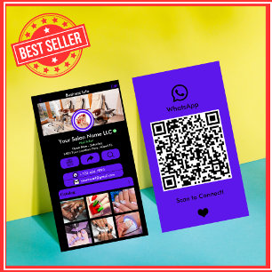 Cartão De Visita Código QR de Mídia Social WhatsApp do Violet Nail 