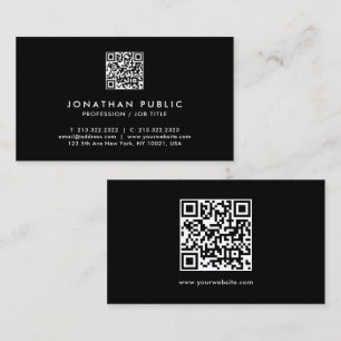 Cartão De Visita Código QR de Modelo moderno elegante preto e branc