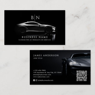 Cartão De Visita Código QR de Monograma de Carro/Automóvel Moderno 