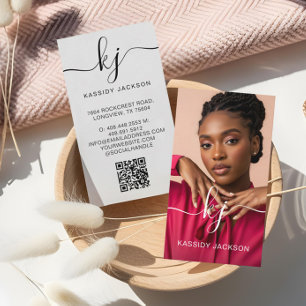 Cartão De Visita Código QR de Monograma de Letra Elegante de Foto P