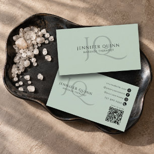 Cartão De Visita Código QR de Monograma de Terapeuta de Massagem Mi