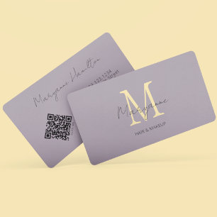 Cartão De Visita Código QR de Monograma Lilás