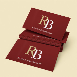 Cartão De Visita Código QR de Monograma Simples Burgundy   Conecte-