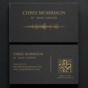 Cartão De Visita Código QR de Música DJ Black Gold Profissional