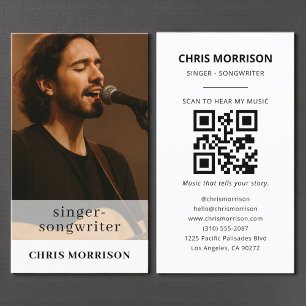 Cartão De Visita Código QR de Músico Foto Cantor Compositor