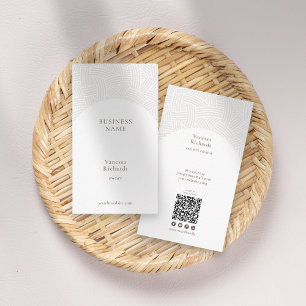 Cartão De Visita Código QR de negócios do Weave Branco Elegante Abs
