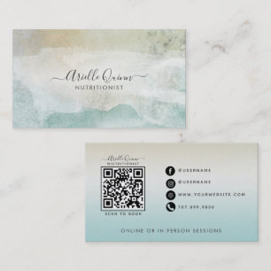 Cartão De Visita Código QR de Nutricionista de Aquarela Moderna
