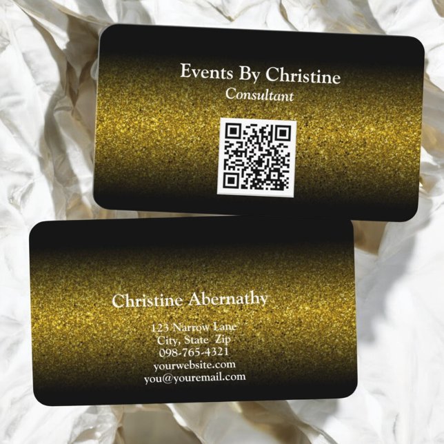Cartão De Visita Código QR de Ombre de Glitter Dourado Mínimo Elega (template business card front and back)