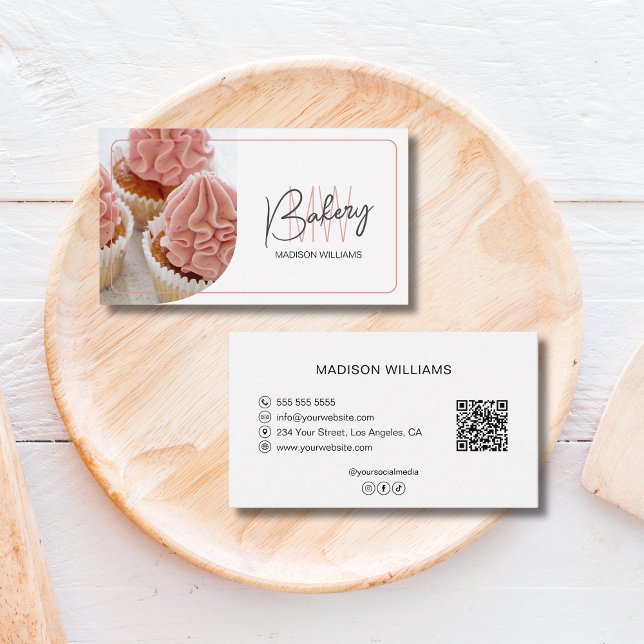 Cartão De Visita Código QR de Padaria Moderna  (Modern Bakery QR Code Business Card)