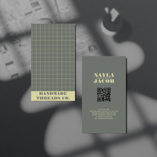 Cartão De Visita Código QR de Padrão Verificado a Preto Moderno