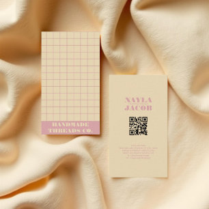 Cartão De Visita Código QR de Padrão Verificado de Creme Moderno e 