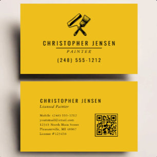 Cartão De Visita Código QR de Pintor Amarelo Preto Pintura