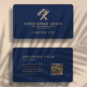 Cartão De Visita Código QR de Pintor Azul Marinho Dourado Arredonda
