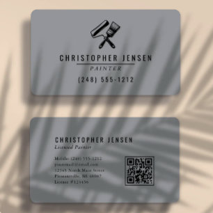 Cartão De Visita Código QR de Pintor Cinza Preto Pintura Arredondad