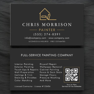 Cartão De Visita Código QR de Pintor de Casa Ouro Preto Moderno