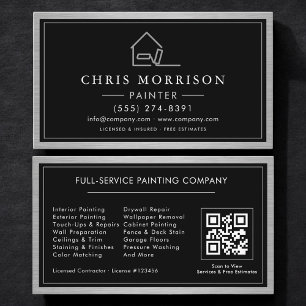 Cartão De Visita Código QR de Pintor de Casas Metálico Pintura