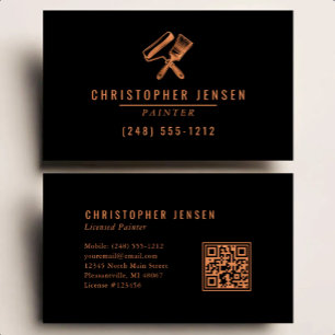 Cartão De Visita Código QR de Pintor Negócios de Pintura Cobre Pret