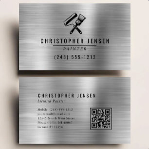 Cartão De Visita Código QR de Pintor Prata Preto Metalizado Pintura