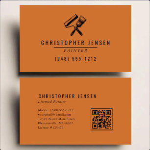 Cartão De Visita Código QR de Pintor Terracota Preto Pintura