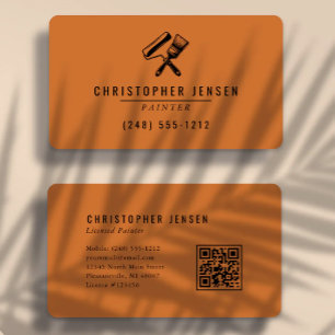 Cartão De Visita Código QR de Pintor Terracota Preto Pintura Arredo