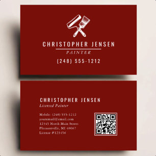 Cartão De Visita Código QR de Pintor Vermelho Borgonha Pintura