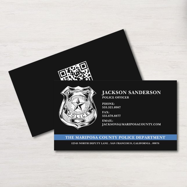 Cartão De Visita Código QR de Polícia do Departamento de Polícia Pe (Custom Police Department Law Enforcement QR Code Business Card)
