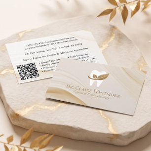 Cartão De Visita Código QR de Prática Odontológica em Ouro Elegante