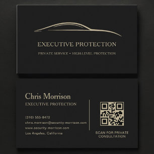 Cartão De Visita Código QR de Proteção Executiva Preto e Dourado