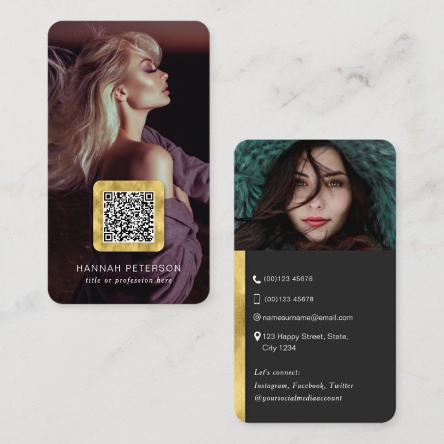 Cartão De Visita Código QR de rede de fotos na moda modernas (Frente/Verso)