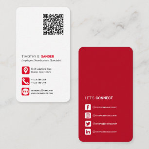 Cartão De Visita Código QR de rede mídia social profissional verm
