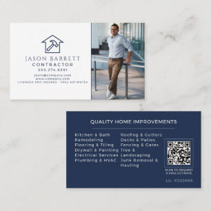 Cartão De Visita Código QR de remodelação de contratante de foto da