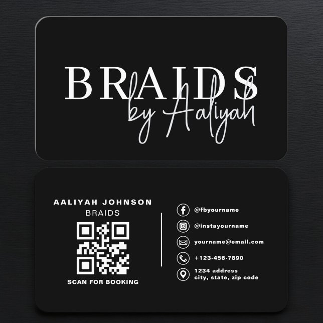 Cartão De Visita Código QR de Reserva de Tranças de Cabelo (Criador carregado)