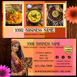 Cartão De Visita Código QR de Restaurante Indiano Elegante e Cateri