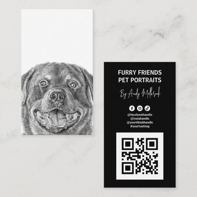 Cartão De Visita Código QR de Retrato de Pet (Frente/Verso)