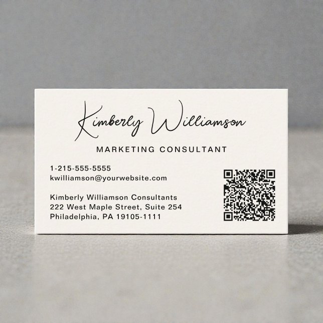 Cartão De Visita Código QR de Roteiro Moderno Profissional (Modern Script QR Code Professional Business Card)
