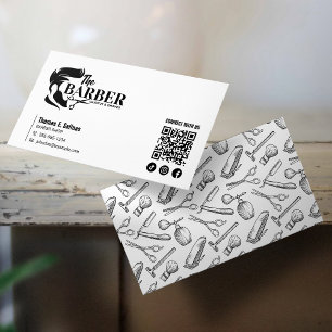 Cartão De Visita Código QR de Salão de Cabeleireiro Preto e Branco