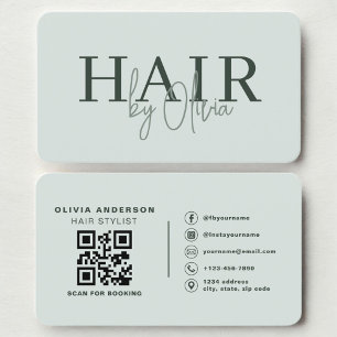Cartão De Visita Código QR de Salão de Cabelereiro Verde Oliva Mode