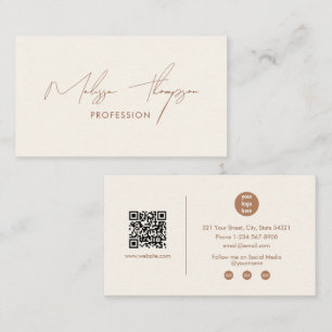 Cartão De Visita Código QR de Script de Assinatura Boho Brown Profi