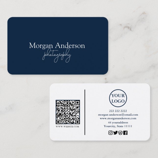 Cartão De Visita Código QR de Script de Assinatura Moderna Social (Frente/Verso)