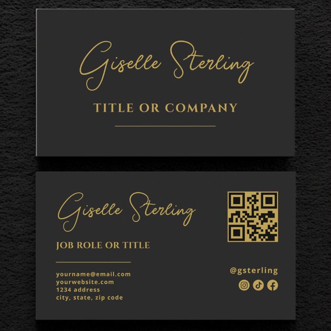 Cartão De Visita Código QR de Script de Empresa Profissional Dourad (Criador carregado)