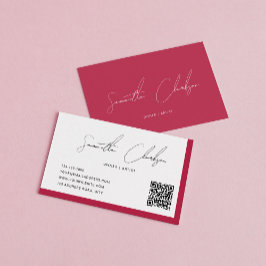 Cartão De Visita Código QR de Script Hot-Pink Simples Magenta com S