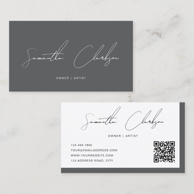 Cartão De Visita Código QR de Script Manuscrito de Script Moderno d (Frente/Verso)